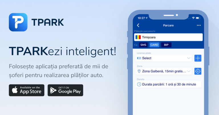 Șofer folosind aplicația TPARK pe smartphone pentru a plăti taxa de pod