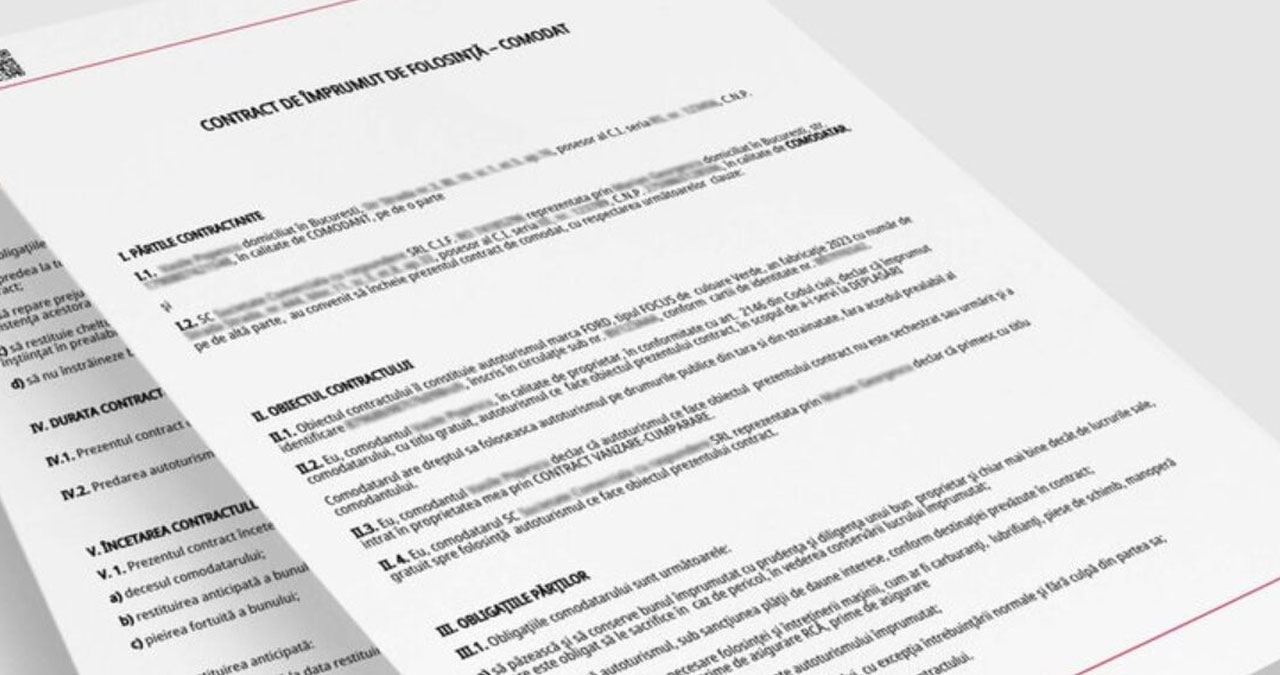 completare model gratuit contract comodat auto 2026 legalizare notariala